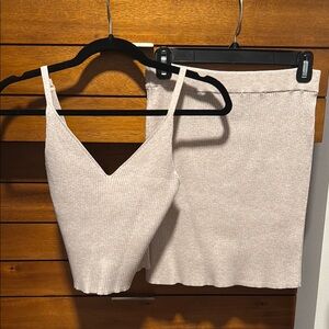 Cream Ribbed Knit Tank and Skirt Set Aritzia